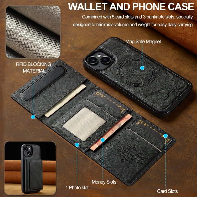 Funda para teléfono Lc.Imeeke L5 con funda tarjeta RFID desmontable Magsafe para iPhone 13 Mini (Negra)