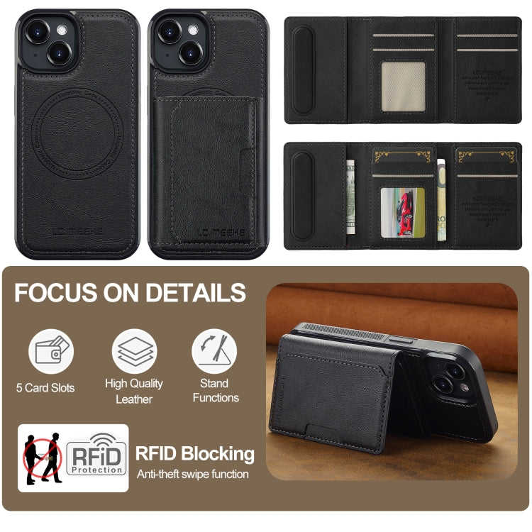 Funda para teléfono Lc.Imeeke L5 con funda tarjeta RFID desmontable Magsafe para iPhone 13 Mini (Negra)