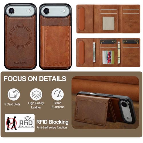 Funda para iPhone 17 Air LC.IMEEKE L5 con tarjetero RFID desmontable y Magsafe (marrón)
