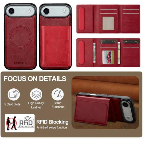 Funda para iPhone 17 Air LC.IMEEKE L5 con tarjetero RFID desmontable y Magsafe (roja)