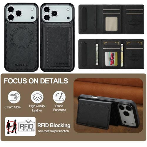 Funda para iPhone 17 Pro Max LC.IMEEKE L5 Series con tarjetero RFID desmontable y Magsafe (negra)