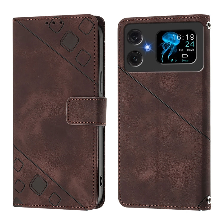 Funda de Piel con Relieve para Teléfono Cubot A20 (Marrón)