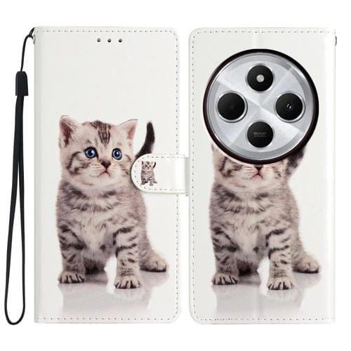 Funda de Cuero con Dibujo a Color para Redmi A4 5G (Gato Atigrado)