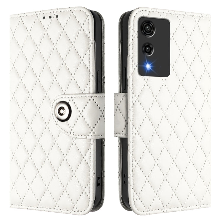 Funda de Cuero con Tapa y Textura Rombal para Cubot A10 con Cordón (Blanco)