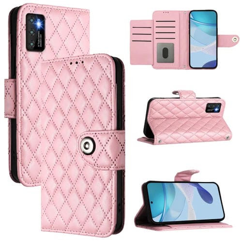 Funda de Cuero con Tapa y Textura Rombal para Cubot P50 con Cordón (Rosa)