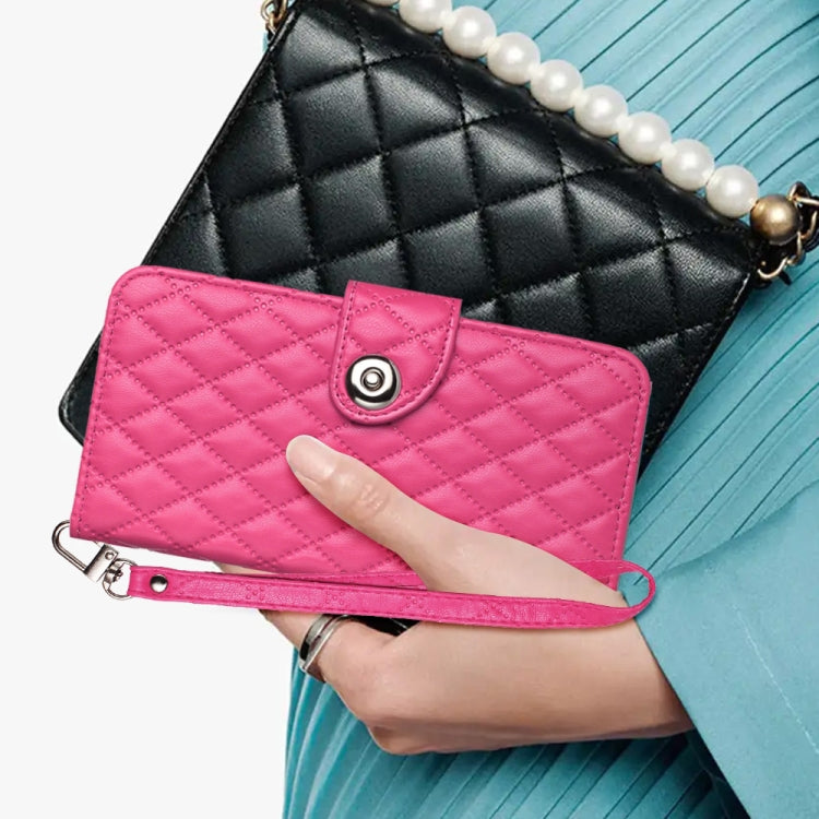 Funda de Cuero con Tapa y Textura Rombal para Cubot Note 40 con Cordón (Rosa y Rojo)