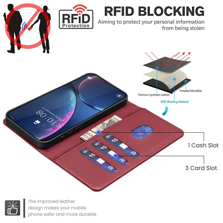 Funda de Cuero Antirrobo RFID con Textura Litchi para OnePlus 13 (Rojo)
