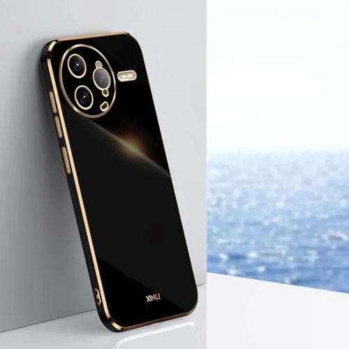 Funda de TPU con Borde Dorado y Revestimiento 6D Recto para Redmi K80 Pro Xinli (Negra)