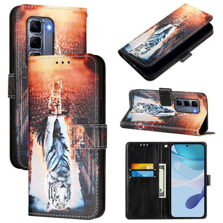 Funda de Cuero para Infinix Hot 50 Pro+ 4G con Diseño de Gatos y Tigres (Colores Lisos)