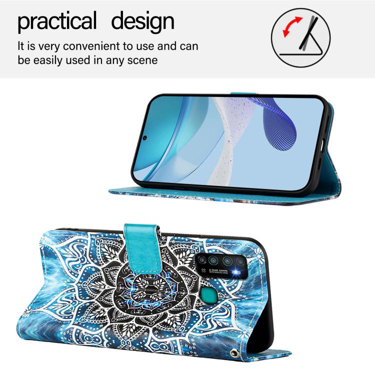 Funda de Cuero para Infinix Hot 9 y Hot 9 Pro con Tejido Liso y Estampado Mandala Submarina