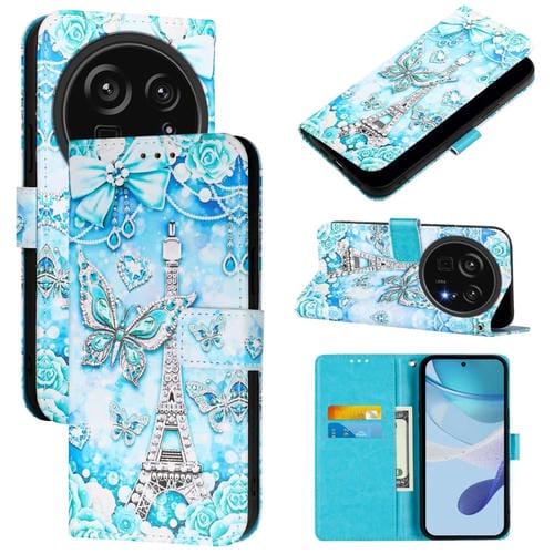 Funda de Cuero para Sharp Aquos R9 Pro Sh-54E con Dibujo Mariposa en Forma de Torre