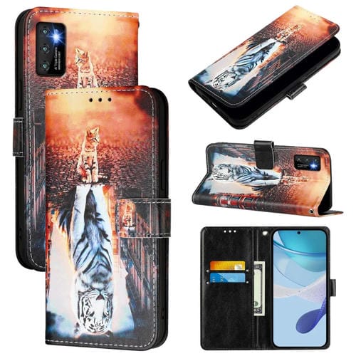 Funda de Cuero para Cubot P50 con Diseño de Dibujos Gatos y Tigres (Liso)