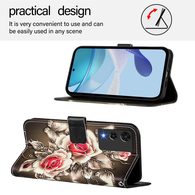 Funda de Cuero para Cubot A10 con Diseño de Dibujos Rosas Sobre Negro