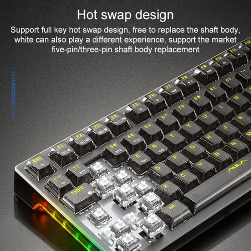 Teclado Mecánico Aula F98 Pro 99 Teclas con Cable, 2,4 G y Bluetooth, RGB, Eje de Cristal de Hielo (Rosa Transparente)