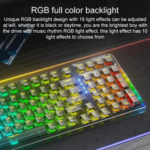 Teclado Mecánico Aula F98 Pro 99 Teclas con Cable, 2,4 G y Bluetooth, RGB, Eje de Cristal de Hielo (Rosa Transparente)