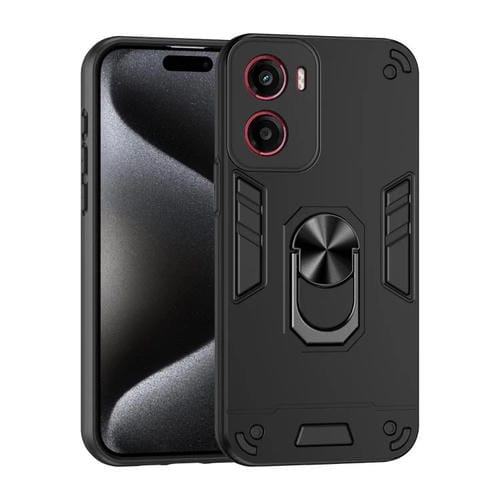 Funda de Teléfono Motorola Moto G05 con Soporte de Anillo Metal a Prueba de Golpes (Negro)