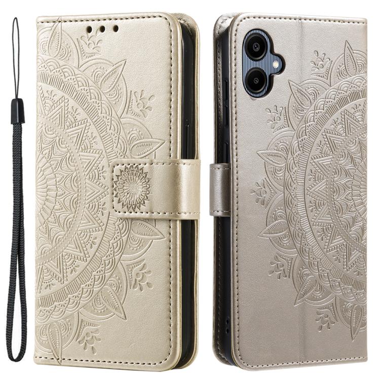 Funda de cuero con relieve de flor tótem y cordón para Samsung Galaxy A07 4G (dorada)