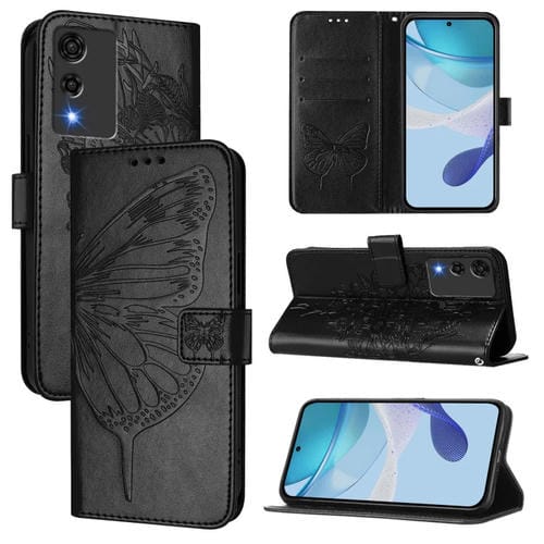 Funda de Cuero para Cubot A10 con Diseño de Mariposa en Relieve (Negra)