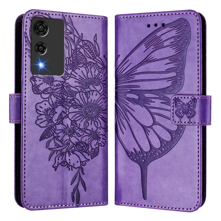 Funda de Cuero para Cubot A10 con Diseño de Mariposa en Relieve (Morado Claro)