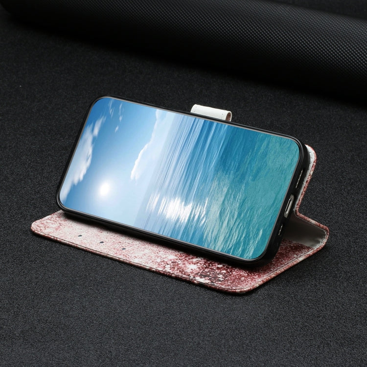 Funda de Cuero para OnePlus 13 con Patrón Mármol y Dibujo de Colores (Oro Rosa)