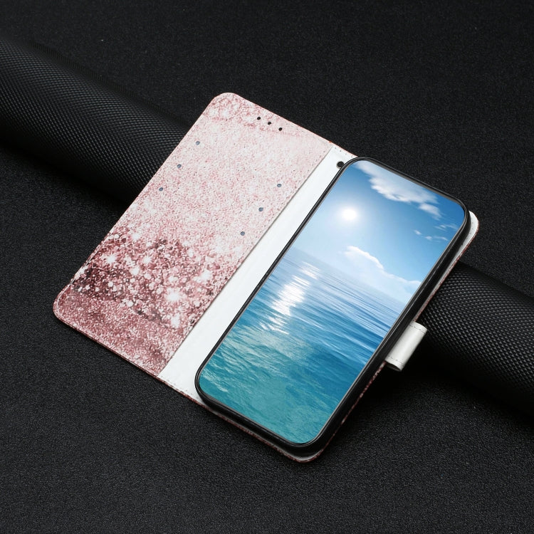 Funda de Cuero para OnePlus 13 con Patrón Mármol y Dibujo de Colores (Oro Rosa)