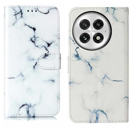Funda de Cuero para OnePlus 13 con Patrón Mármol y Dibujo de Colores (Mármol Blanco)