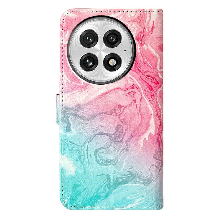 Funda de Cuero para OnePlus 13 con Patrón de Mármol y Dibujo de Colores (Mármol Rosa y Verde)