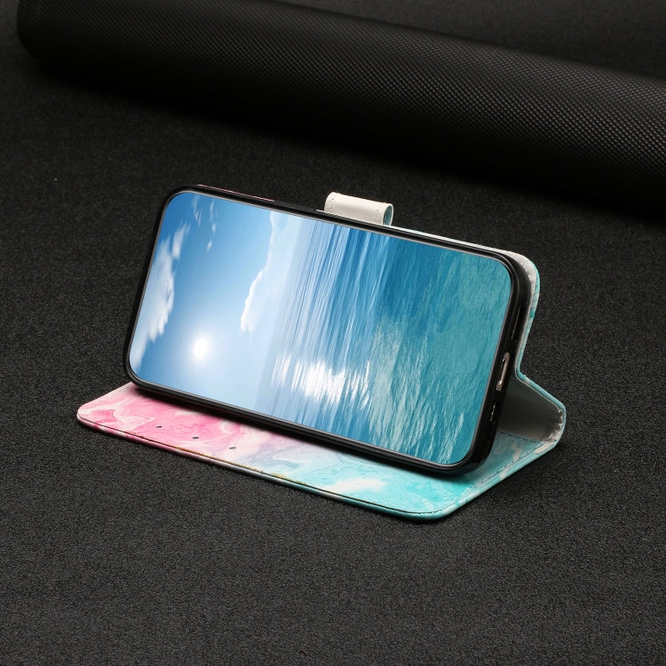 Funda de Cuero para OnePlus 13 con Patrón de Mármol y Dibujo de Colores (Mármol Rosa y Verde)