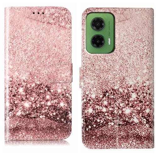 Funda de Cuero para Motorola Moto G35 con Patrón de Mármol y Dibujo de Colores (Oro Rosa)