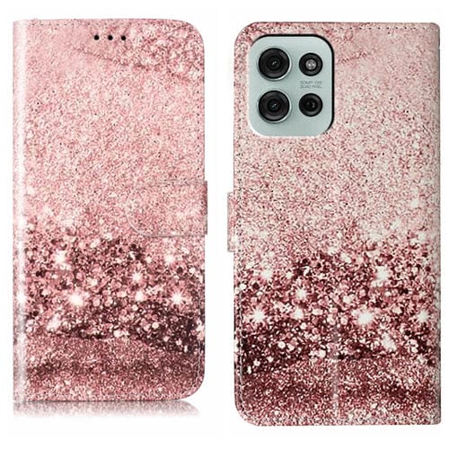 Funda de Cuero para Motorola Moto G75 con Patrón Mármol y Dibujo de Colores (Oro Rosa)