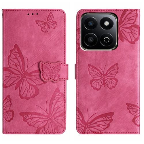 Funda de Piel con Relieve de Mariposa para Honor X7C 4G/200 (Rosa Roja)
