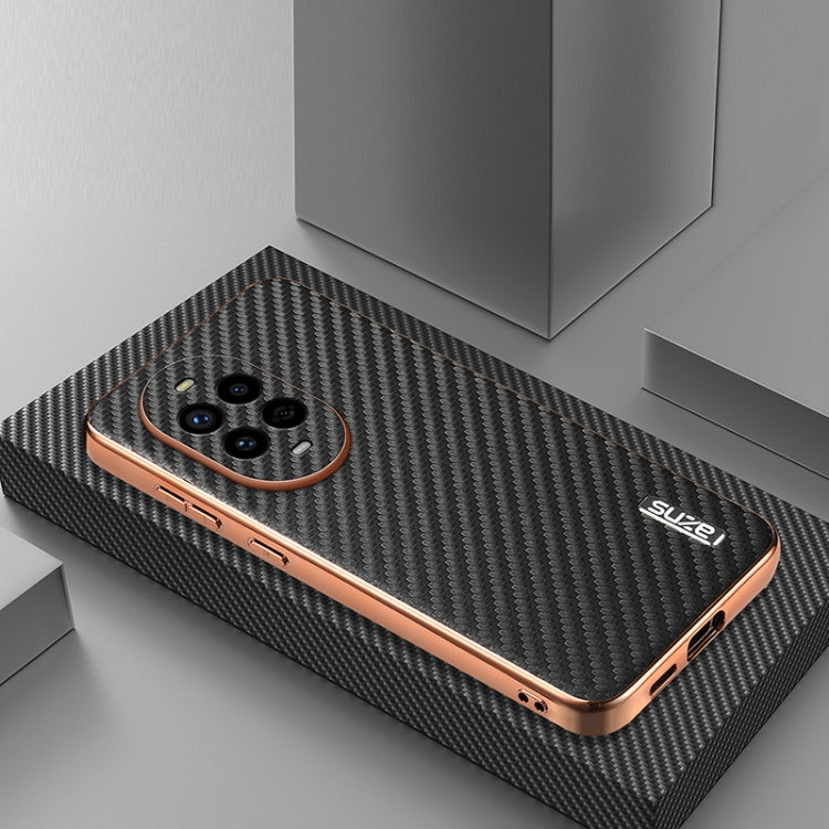 Funda para Teléfono Azns Huawei Nova 13 Pro con Textura de Fibra de Carbono y Borde Galvanizado (Negra)