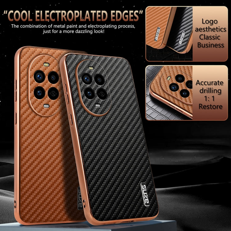 Funda para Teléfono Azns Huawei Nova 13 Pro con Textura de Fibra de Carbono y Borde Galvanizado (Negra)