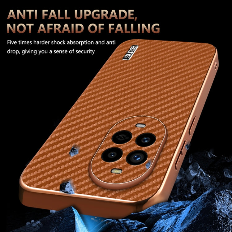Funda para Teléfono Azns Huawei Nova 13 Pro con Textura de Fibra de Carbono y Borde Galvanizado (Negra)