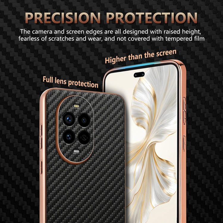 Funda para Teléfono Azns Huawei Nova 13 Pro con Textura de Fibra de Carbono y Borde Galvanizado (Negra)
