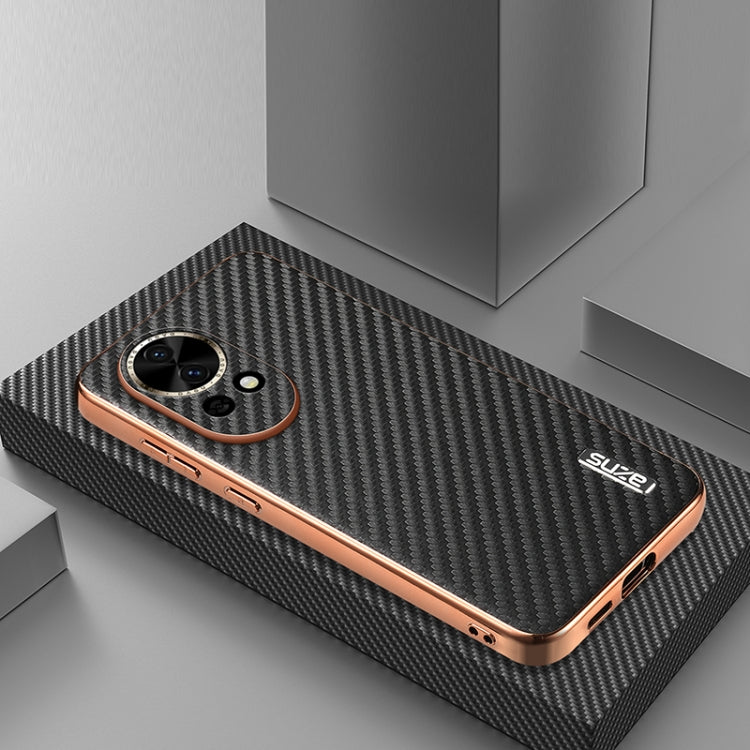 Funda para Teléfono Azns con Textura de Fibra de Carbono y Borde Galvanizado para Huawei Nova 13/Nova 12 (Negra)