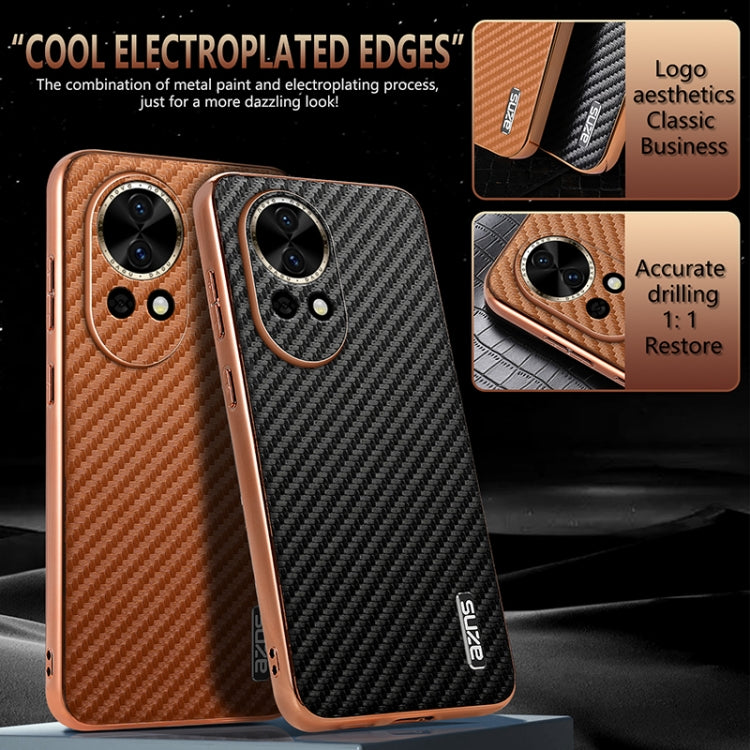 Funda para Teléfono Azns con Textura de Fibra de Carbono y Borde Galvanizado para Huawei Nova 13/Nova 12 (Negra)