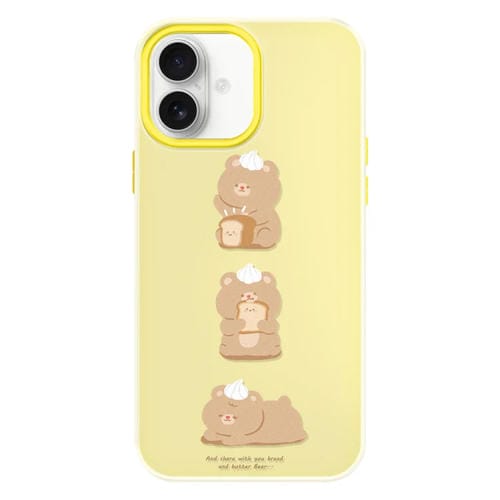 Funda híbrida TPU Policarbonato iPhone 16 Plus Tacto Sedoso (Oso de Pan Amarillo)