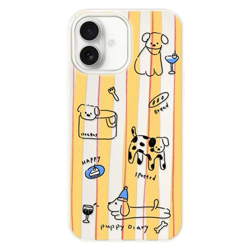 Funda híbrida TPU y PC iPhone 16 Plus línea de dos colores perro blanco
