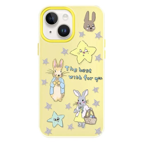 Funda híbrida TPU y PC iPhone 15 con Tacto Sedoso (Conejo Estrella Amarillo)