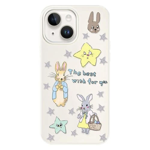Funda híbrida TPU y PC para iPhone 13 con Tacto Sedoso y Gelatinoso (Beige Star Rabbit)