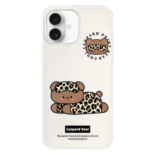 Funda Híbrida TPU Policarbonato para iPhone 16 Plus con Tacto Sedoso (Oso Leopardo Blanco)