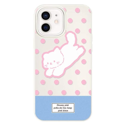 Funda híbrida TPU y policarbonato para iPhone 11 (Gatito con lunares en Blanco)
