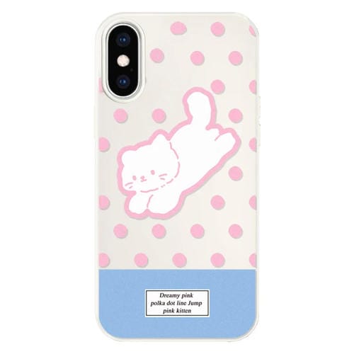 Funda híbrida TPU y Policarbonato iPhone Xs Max Gatito con Lunares (Blanco)