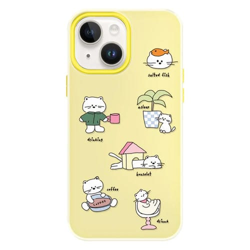 Funda híbrida TPU y Policarbonato iPhone 15 Plus Tacto Sedoso (Daze Cat Yellow)