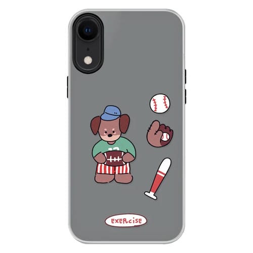 Funda híbrida TPU y Policarbonato iPhone Xr Tacto Sedoso (Perro Marrón Béisbol y Negro)