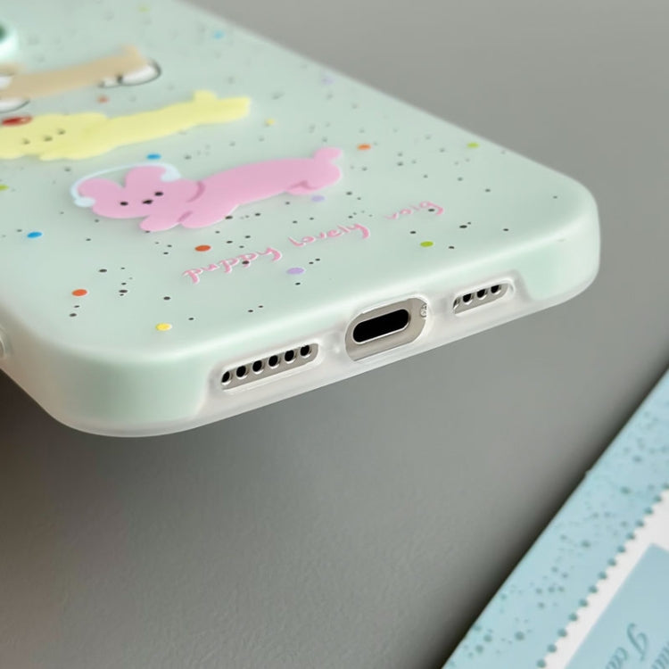 Funda híbrida TPU y PC para iPhone 14 con diseño Conejo para escuchar música (Verde Claro)