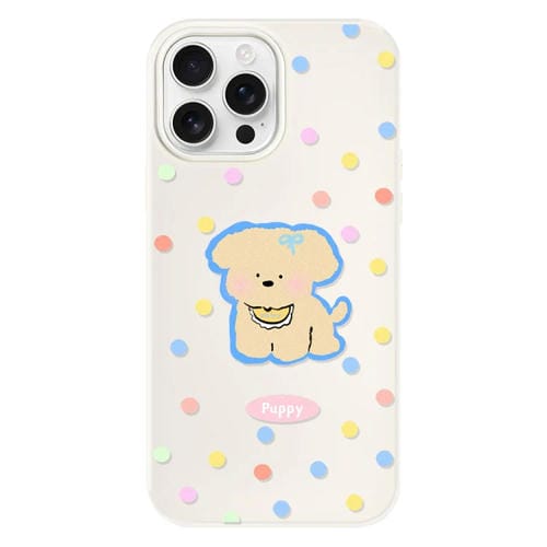 Funda Híbrida TPU y PC con Tacto de Piel iPhone 13 Pro (Cachorro Amarillo y Blanco)
