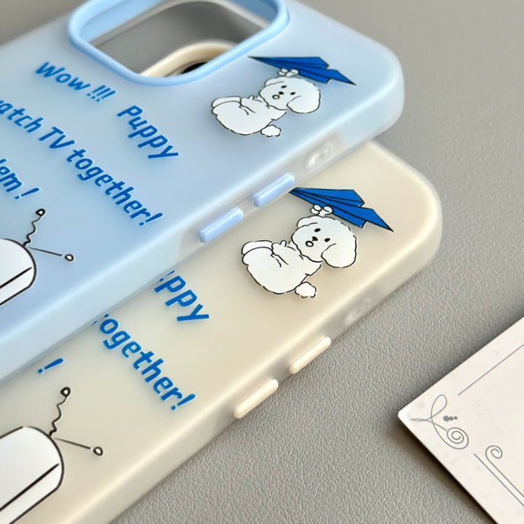 Funda Híbrida TPU y PC con Tacto de Piel iPhone 13 Pro (Cachorro Amarillo y Blanco)