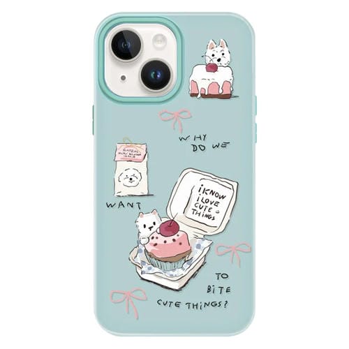 Funda híbrida TPU Policarbonato iPhone 14 Plus Cake Dog Tacto Sedoso (Verde Claro)